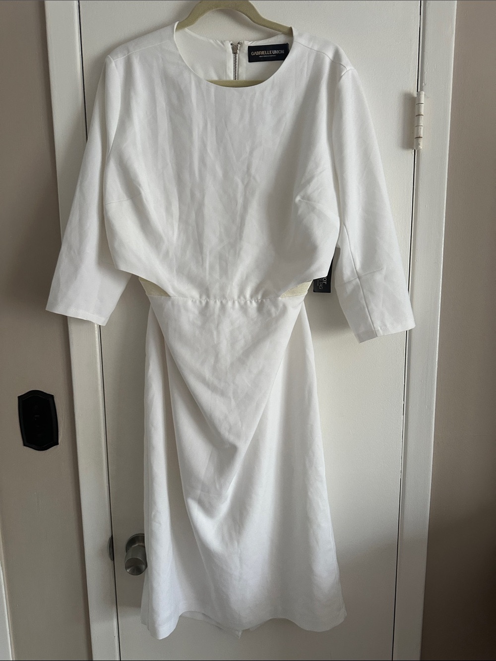 Gabrielle Union White Long Sleeve Midi Dress